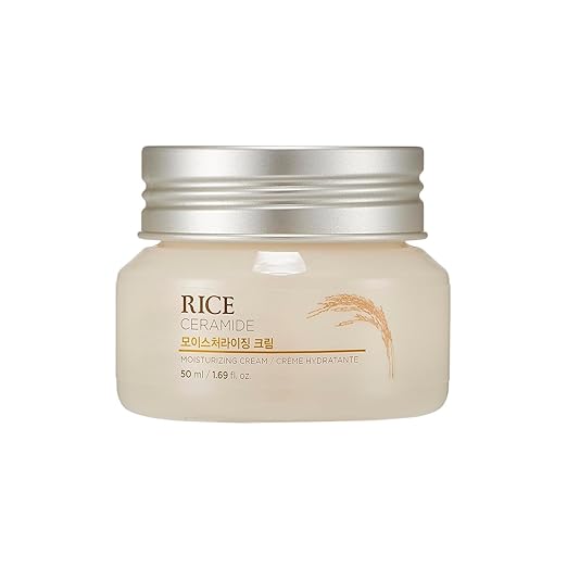 The Face Shop Rice & Ceramide Moisturizing Cream with Rice Extracts for Skin Brightening | Ceramide Moisturizer For Skin Barrier Repair | Paraben & Paraffins Free, Korean skin care products, 50ml