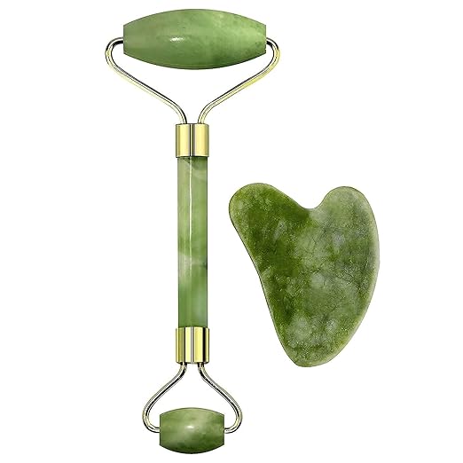 Ladista Facial Massager Jade Roller & Gua Sha Tool Natural Himalayan Stone for Face Neck Healing Skin Wrinkles & Serum Application