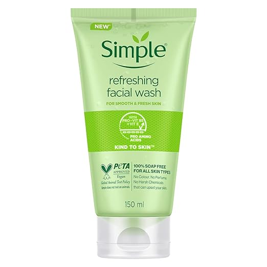 Simple Kind To Skin Refreshing Face Wash 150 ml | 100% soap-free gentle cleanser for sensitive, dry & oily skin, for women & men