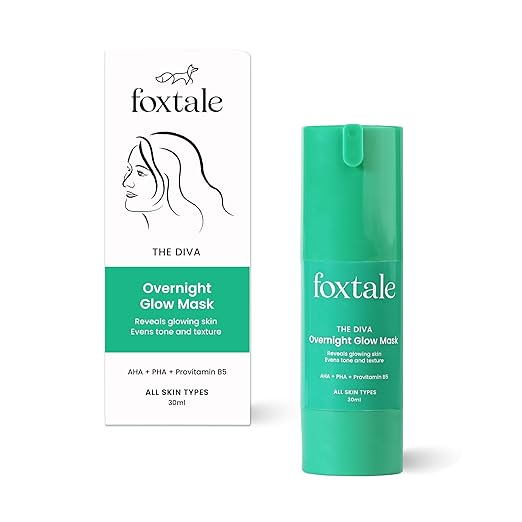 Foxtale Overnight Glow Mask | 4% Glycolic Acid | 3% Lactic Acid |Reduces Blackheads, Whiteheads | 30 Second Salon like Brightening Facial for Glowing Skin | Men & Women - 30ml