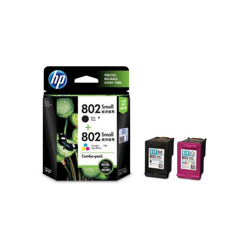 HP 802 Dual Pack Small Black & Tri-color Original Ink Cartridges, CR312AA