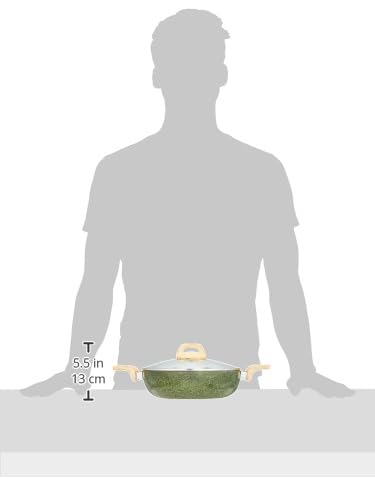 Granite Finish Non Stick 5 Pcs Induction Base Cookware Set- Granite Finish Olive Green (24cm Fry Pan, 24 cm Kadai, 28cm Tawa and 2 Nylon Spatulas)