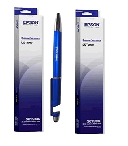 Epson LQ-2090 Ribbons (Set of 2) | Bundle 3in1 Multi-Function Mobile Phone Stand, Stylus Pen, Anti-Metal Texture Rotating Ballpoint Pen (Very Colors) C13S015586 LQ 2090