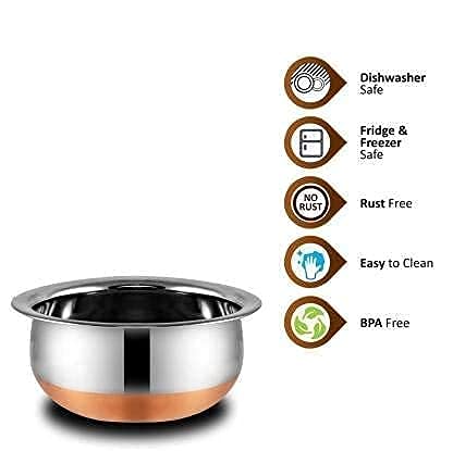 LiMETRO STEEL Set of 5 Copper Bottom Stainless Steel Handi Set/Cookware Set with Lid (5 Pieces, Capacity : 0.5 LTR, 0.75 LTR, 1 LTR, 1.5 LTR, 2 LTR) (Copper), Silver…