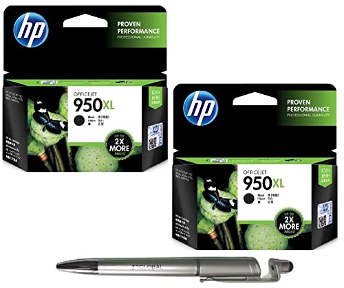 HP 950XL Ink Cartridge (Black) Twin (Set of 2) with 3in1 Multi-Function Mobile Phone Stand, Stylus Pen, Anti-Metal Texture Rotating Ballpoint Pen (Very Colors)