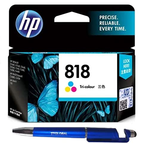 HP 818 Ink Cartridge (Colour) with 3in1 Multi-Function Mobile Phone Stand, Stylus Pen, Anti-Metal Texture Rotating Ballpoint Pen (Very Colors)