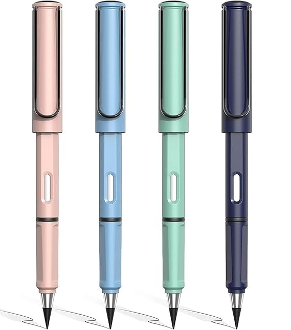 Hari Patra Everlasting Pencil Infinite Pencil,Infinity Pencil With Eraser,Inkless Magic Pencils,Portable Reusable Erasable Writing Pencil(Pack Of 4),Blue