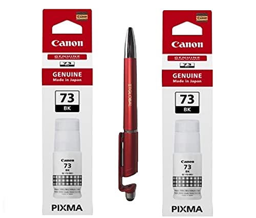 Canon 73 Black Twin Ink Bottles with Retail Market 3in1 Multi-Function Mobile Phone Stand, Stylus Pen, Anti-Metal Texture Rotating Ballpoint Pen (Very Colors) GI-73 Gi 73 Gi73