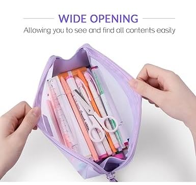 Elegious Big Net Pencil Pouch Durable, Stylish & Spacious Organizer for Pens, Pencils, and Small Accessories Ideal for School, Office, and Travel Pack of 1 (Big NET Purple Pouch) Brand: Elegious