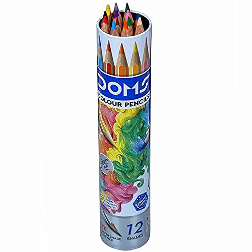 DOMS 12 Colour Pencils 3mm - 12 Colours (Silver & Gold Shade Free Inside) - Soft Wood Hexagonal Colour Pencils
