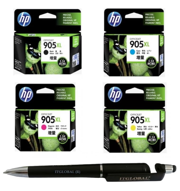 HP 950XL & 951XL C/M/Y Ink Cartridge (Set of 4) with 3in1 Multi-Function Mobile Phone Stand, Stylus Pen, Anti-Metal Texture Rotating Ballpoint Pen (Very Colors)