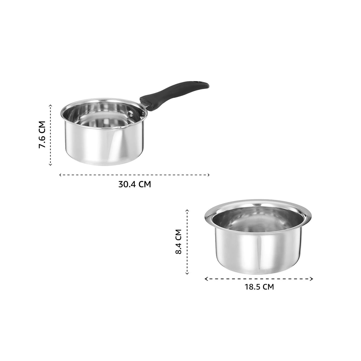Solimo - 2 Pcs Stainless Steel Cookware Set - (Tope 18 cm, Sauce 14 cm) 2500 Liter