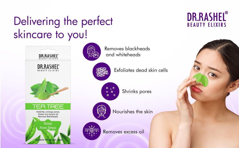 DR.Rashel Nose Pore Strips For Pore Cleansing | Deep Cleansing Nose Strips For Instant And Painless Blackheads Removal | Deep Purifying Blackhead Remover Strips for Nose | 10 PCS (Tea Tree)