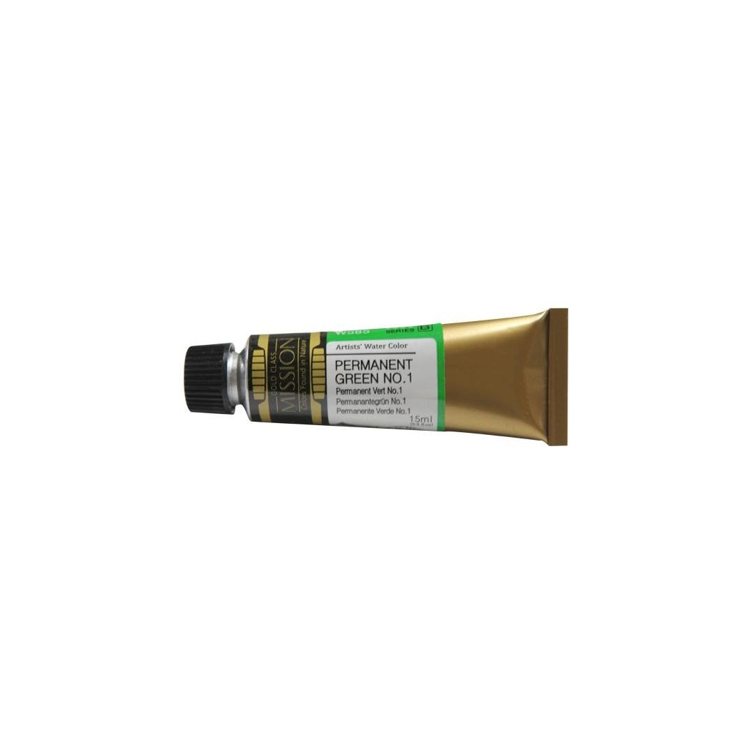 Mijello Mission Gold Class Professional Grade Extra-Fine Watercolour - Permanent Green No. 1 (585) - 15 ml