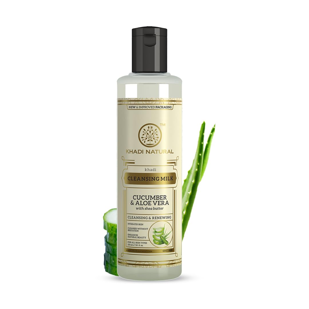 KHADI NATURAL Cucumber and Aloevera Cleansing Milk | Make up Remover | with Shea/Kokum Butter | For All Skin Types | 210ml