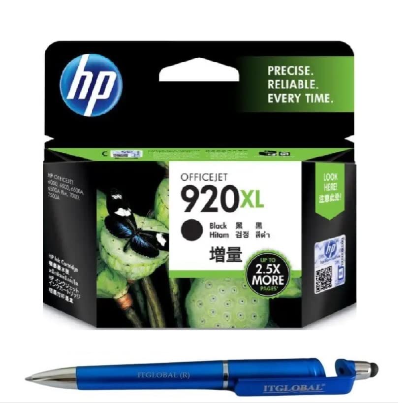HP 920XL Ink Cartridge (Black) with 3in1 Multi-Function Mobile Phone Stand, Stylus Pen, Anti-Metal Texture Rotating Ballpoint Pen (Very Colors)