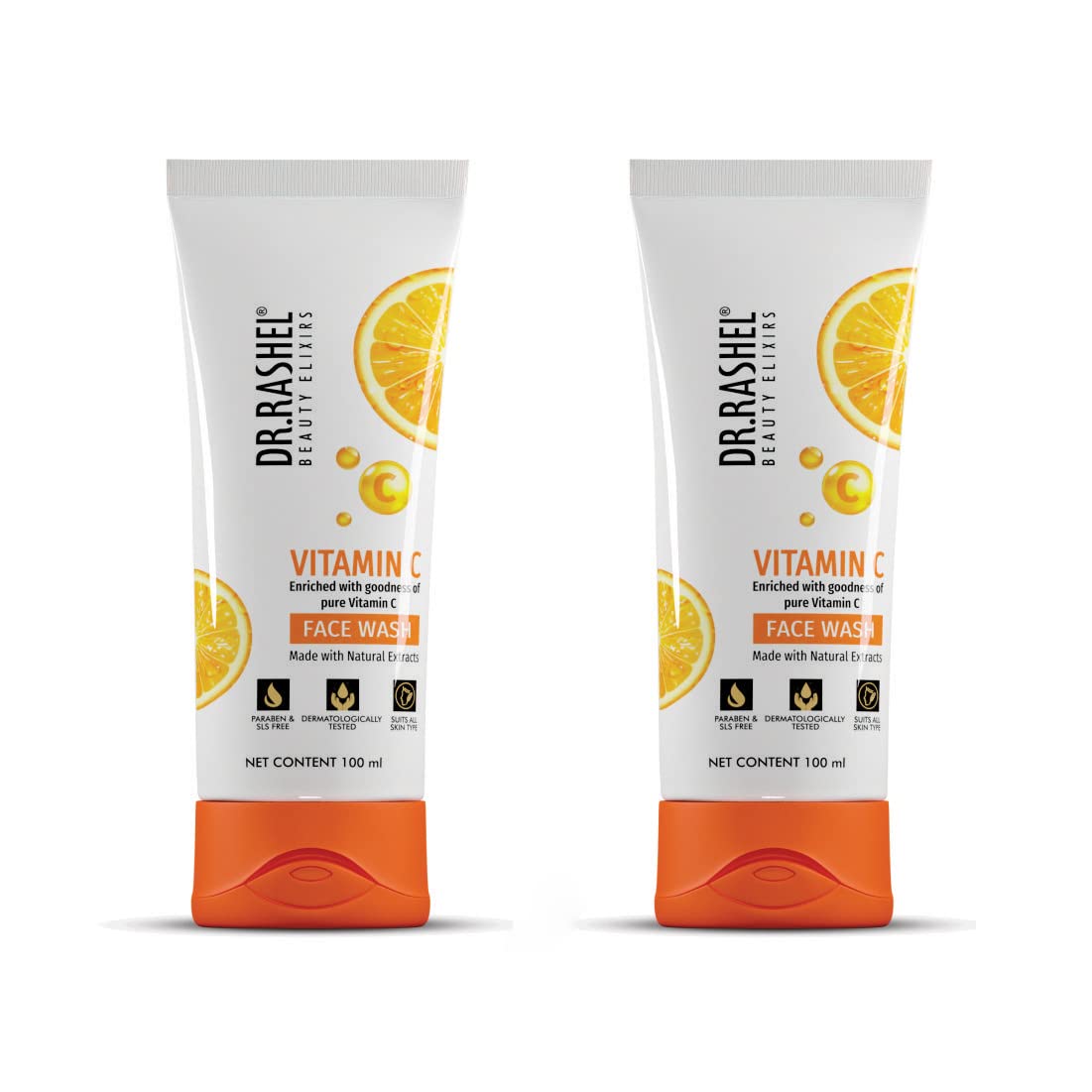 DR.RASHEL Vitamin C Face Wash Enriched With Goodness of Pure Vitamin C Facewash Deep Cleansing And Skin Brightening For Oily & Dry Skin - Pack of 2(100 ML) Each