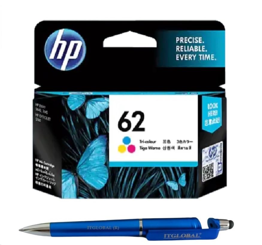 HP 62 Ink Cartridge (Colour) with 3in1 Multi-Function Mobile Phone Stand, Stylus Pen, Anti-Metal Texture Rotating Ballpoint Pen (Very Colors)