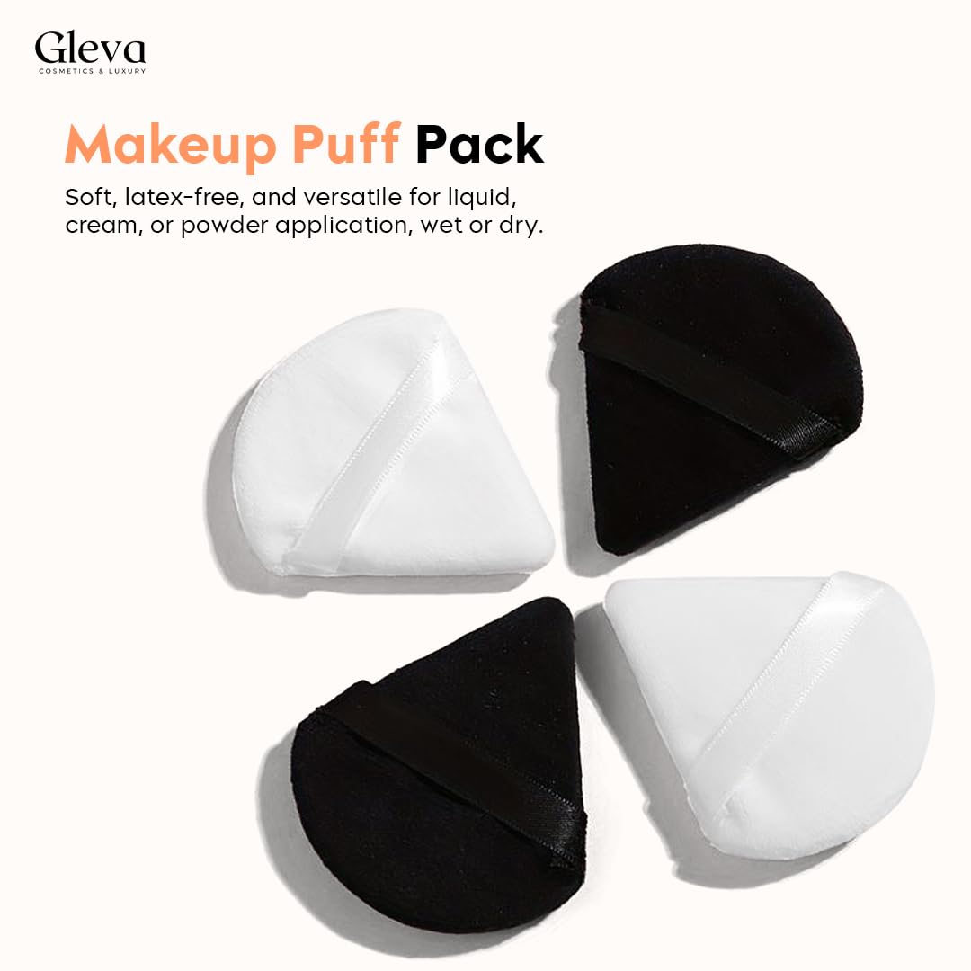 Gleva 2 Pcs Powder Puff Soft Face Makeup Sponge, Loose powder Foundation Blending Sponges Set, Beauty Blender, Contouring, Wedge Triangle Shape Wet & Dry Tool Washable Reusable(Black)