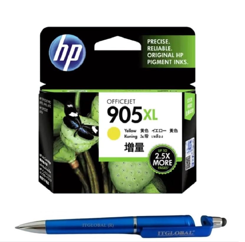 HP 905XL Ink Cartridge (Yellow) with 3in1 Multi-Function Mobile Phone Stand, Stylus Pen, Anti-Metal Texture Rotating Ballpoint Pen (Very Colors)