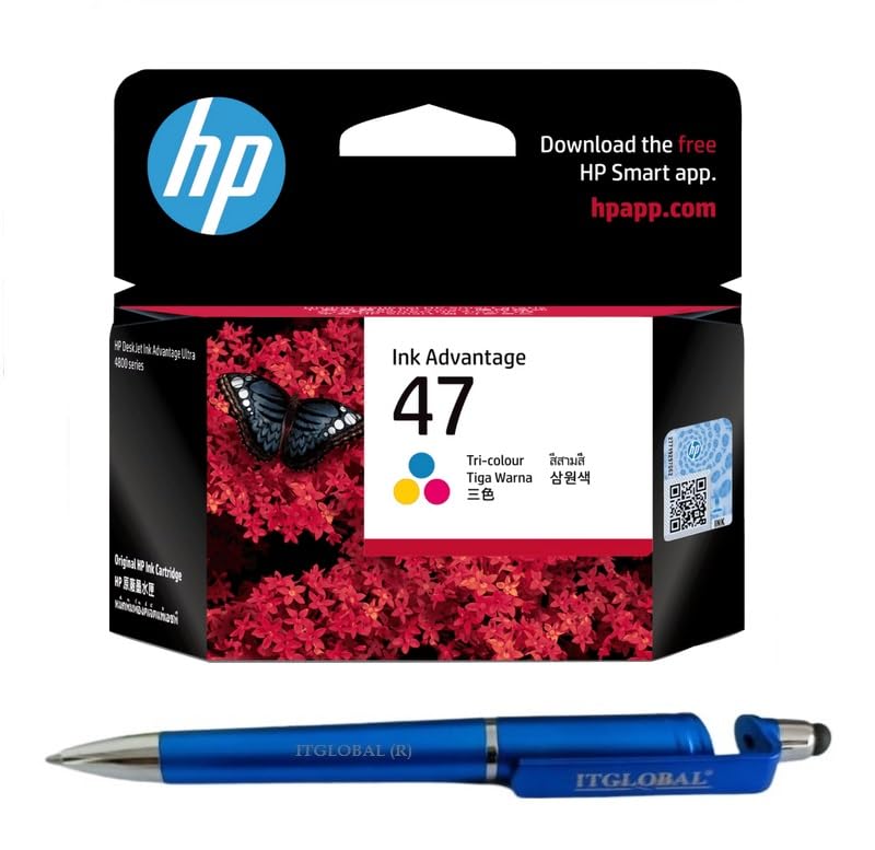 HP 47 Ink Cartridge (Colour) with 3in1 Multi-Function Mobile Phone Stand, Stylus Pen, Anti-Metal Texture Rotating Ballpoint Pen (Very Colors)