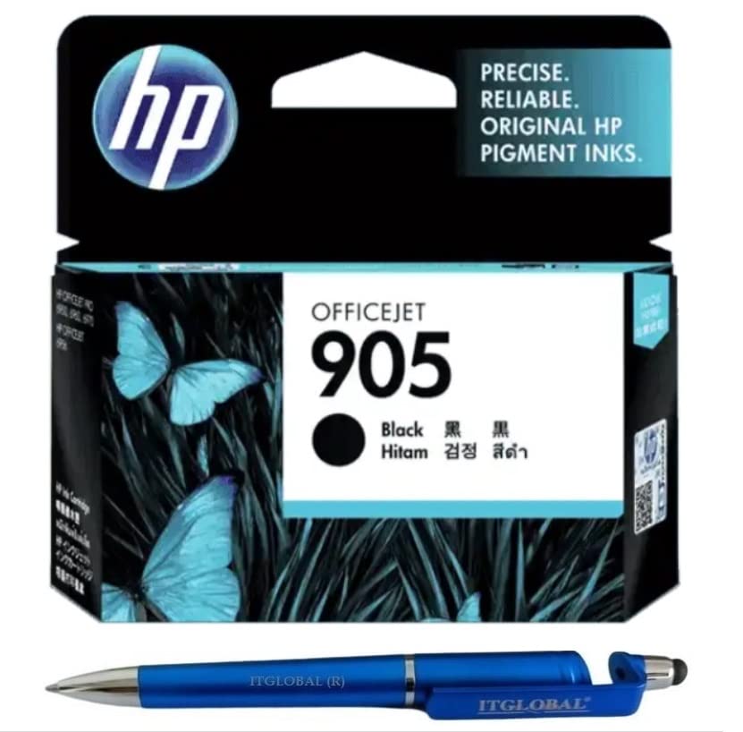 HP 905 Black Ink Cartridge T6M01AA Bundle with 3 in 1 Multi-Function Creative Mobile Phone Stand, Stylus Pen, Ballpoint Pen (Very Colors)