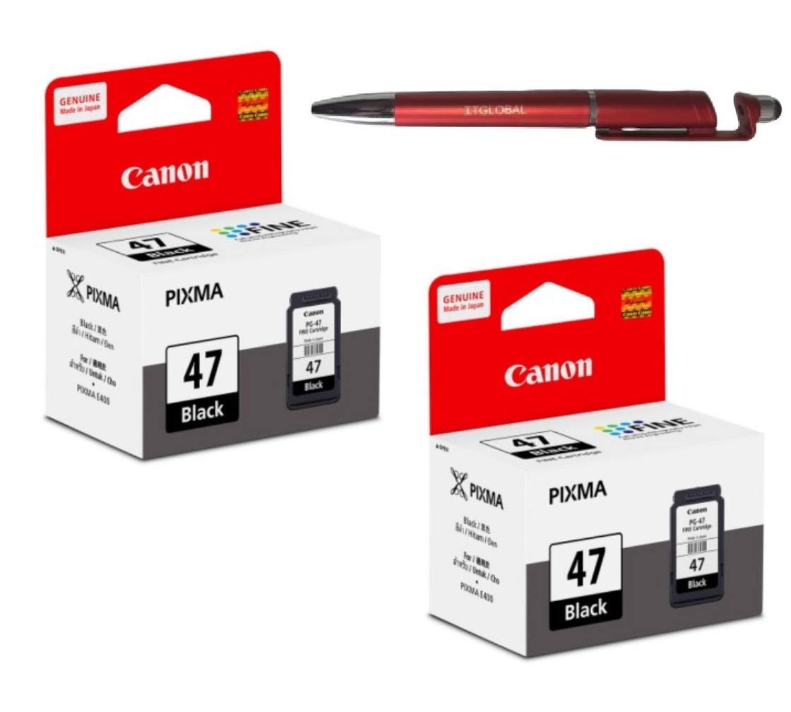Canon 47 Ink Cartridge Twin - 2 Pcs with 3in1 Multi-Function Mobile Phone Stand, Stylus Pen, Anti-Metal Texture Rotating Ballpoint Pen (Very Colors) PG-47 PG 47