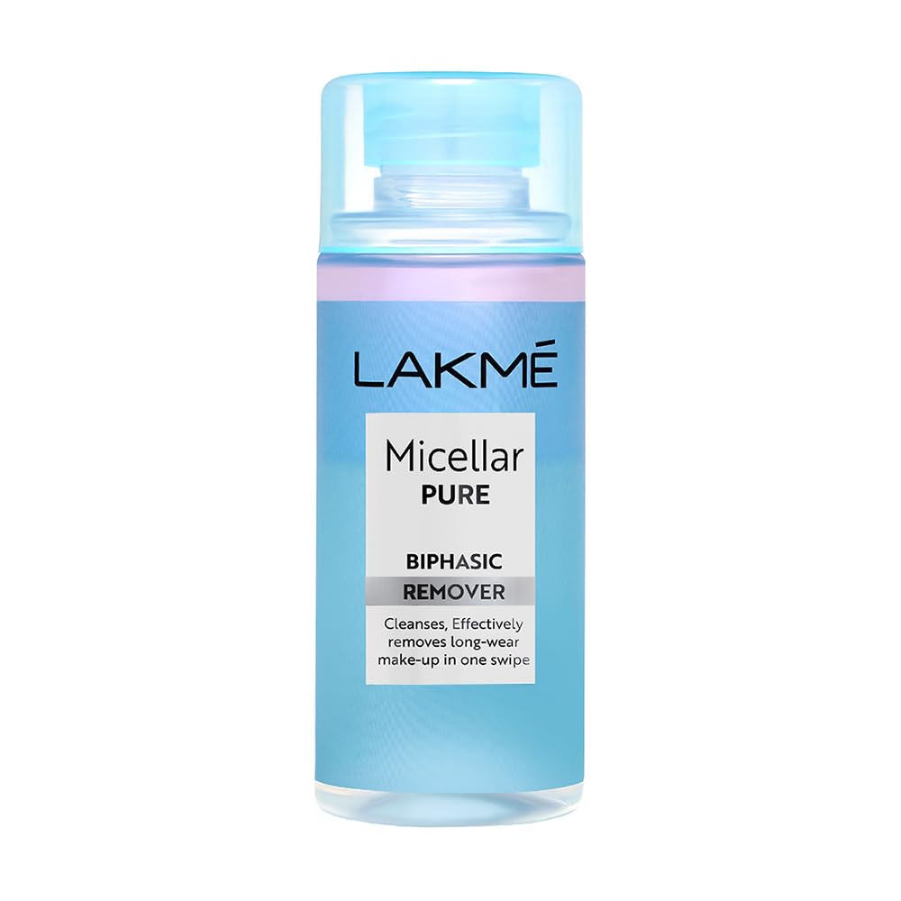 Lakme Biphasic Micellar Face Cleansing Water 100ml | Removes Waterproof Makeup | Oil and Water Formula