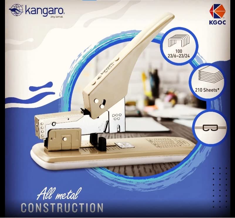 Kangaro Desk Essentials HD-23S24 All Metal Stapler| Sturdy & Durable | Suitable for 210 Sheets | Perfect for Home, School & Office | Pack of 1 | Color May Vary