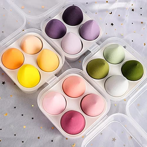 COSLUXE Makeup Sponge Set Beauty Blender with Egg Case, Soft Sponge For Liquid Foundation, Creams, and Powders,Latex Free Wet and Dry Makeup (Multi-colored, 4 Pcs)