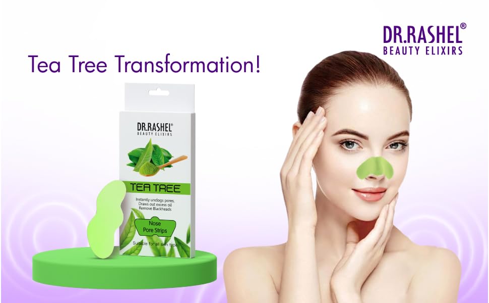 DR.Rashel Nose Pore Strips For Pore Cleansing | Deep Cleansing Nose Strips For Instant And Painless Blackheads Removal | Deep Purifying Blackhead Remover Strips for Nose | 10 PCS (Tea Tree)