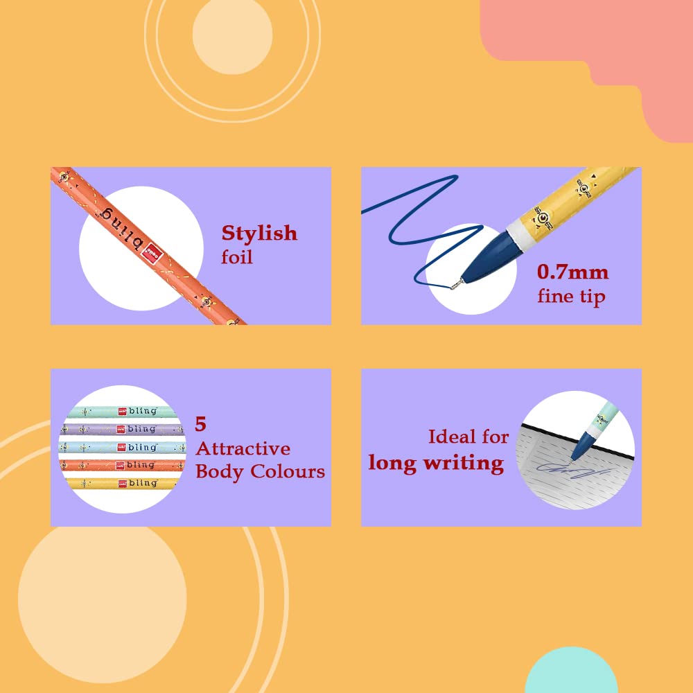 Cello Bling Pastel Ball Pen | Blue Ball Pen | Jar of 25 Units | Best Ball Pens for Smooth Writing | Ball Point Pen Set | Pens for Students | Office Stationery Items | Best pen for Exam