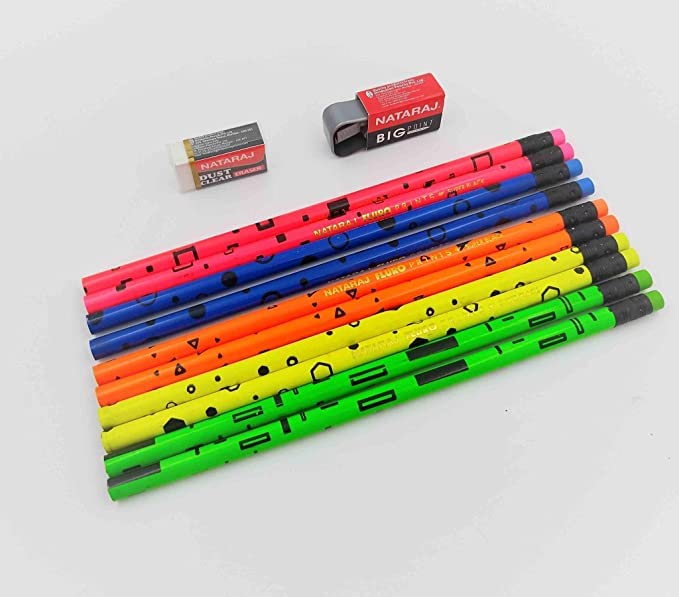Nataraj fluro prints Pencils, Round Shape Body for Strong Grip, Multipal colour look for executives, Easy Sharpening, Good Handwriting, Free Sharpener, Superior lead quality, (Pack of 10)