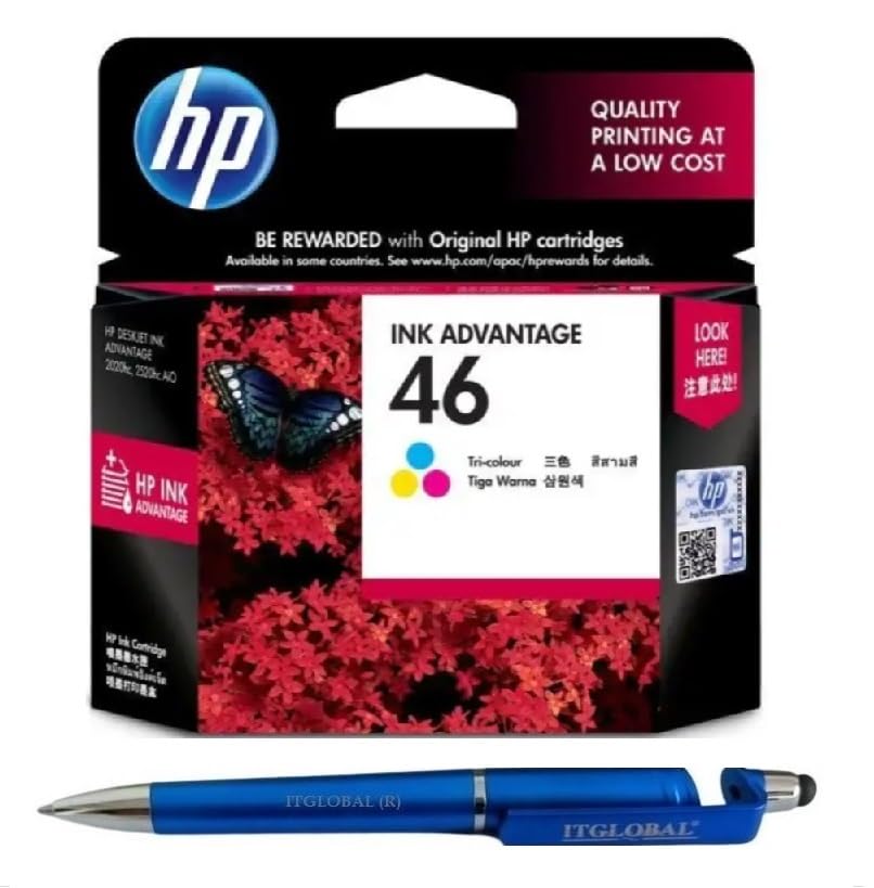 HP 46 Ink Cartridge (Colour) with 3in1 Multi-Function Mobile Phone Stand, Stylus Pen, Anti-Metal Texture Rotating Ballpoint Pen (Very Colors)