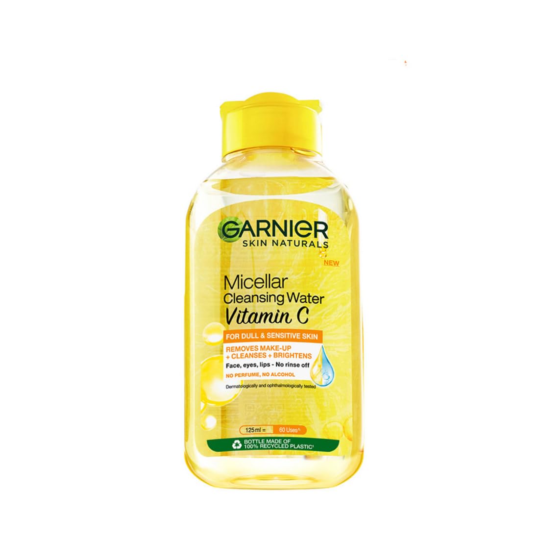 Garnier Vitamin C Micellar Cleansing Water - Anti Pollution Gentle Cleanser For Bright Skin, Dermatologically Tested, Vegan, Suitable For Dull Skin, For Men & Women, Remove 100% Dirt, Pollution, 125ml