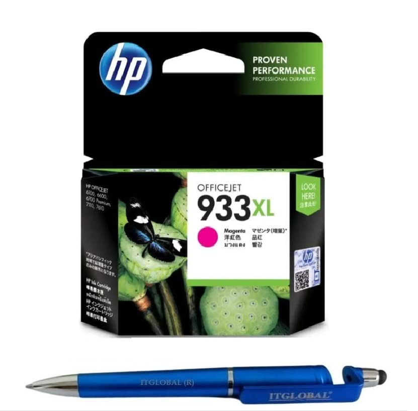 HP 933XL Ink Cartridge (Magenta) with 3in1 Multi-Function Mobile Phone Stand, Stylus Pen, Anti-Metal Texture Rotating Ballpoint Pen (Very Colors)