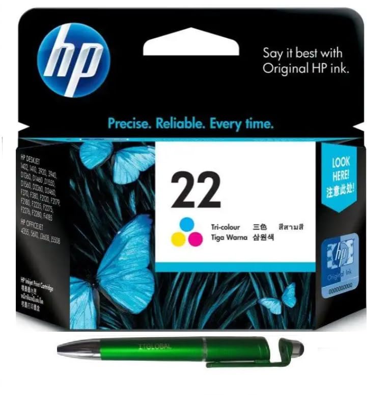 HP 22 Ink Cartridge (Colour) with 3in1 Multi-Function Mobile Phone Stand, Stylus Pen, Anti-Metal Texture Rotating Ballpoint Pen (Very Colors)