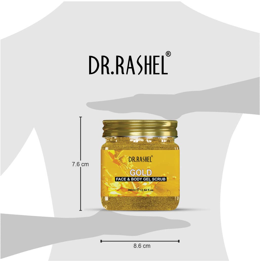 DR.RASHEL Gold Gel Face & Body Scrub For Men and Women (380 Ml) | All Skin |Cleanser Scrub For Deep Exfoliation | Dead Skin Remover | Tan Removal | Blackhead Remover