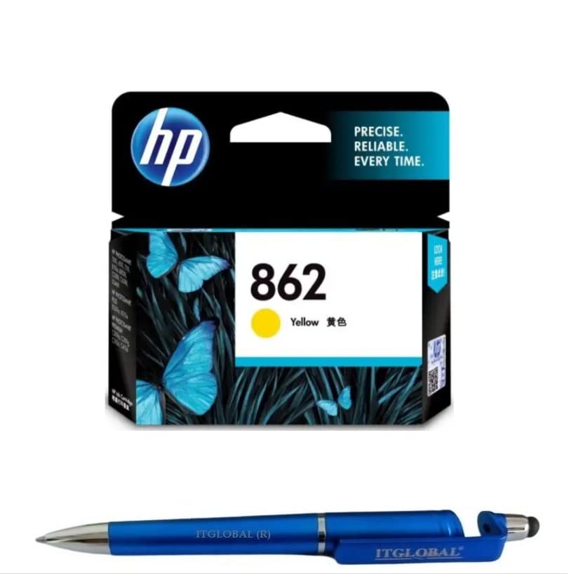 HP 862 Ink Cartridge (Yellow) with 3in1 Multi-Function Mobile Phone Stand, Stylus Pen, Anti-Metal Texture Rotating Ballpoint Pen (Very Colors)