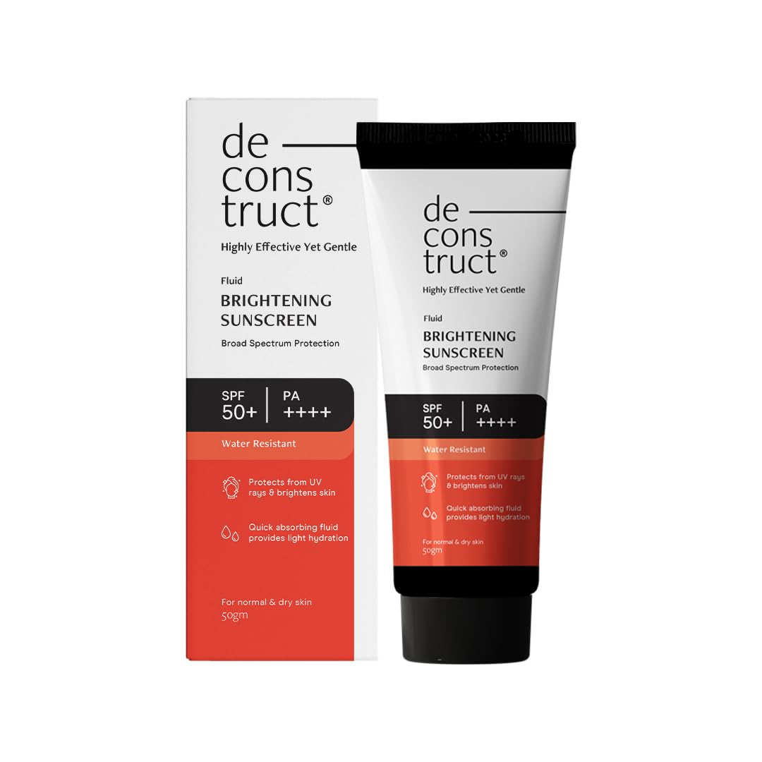 Deconstruct Brightening Sunscreen SPF 50+ And PA++++ | 8 hours Long Lasting Dewy Sunscreen | For Dry Skin | Water Resistant, No White Cast, Quick Absorbing | For Women and Men | 50gm