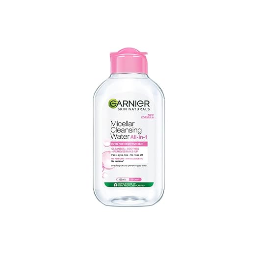 Garnier Micellar Cleansing Water - Gentle Cleanser & Make Up Remover For Everyday Use - Suitable For Sensitive Skin, Dermatologically Tested, Vegan, For Men & Women, Remove 100% Dirt, Pollution, 125ml