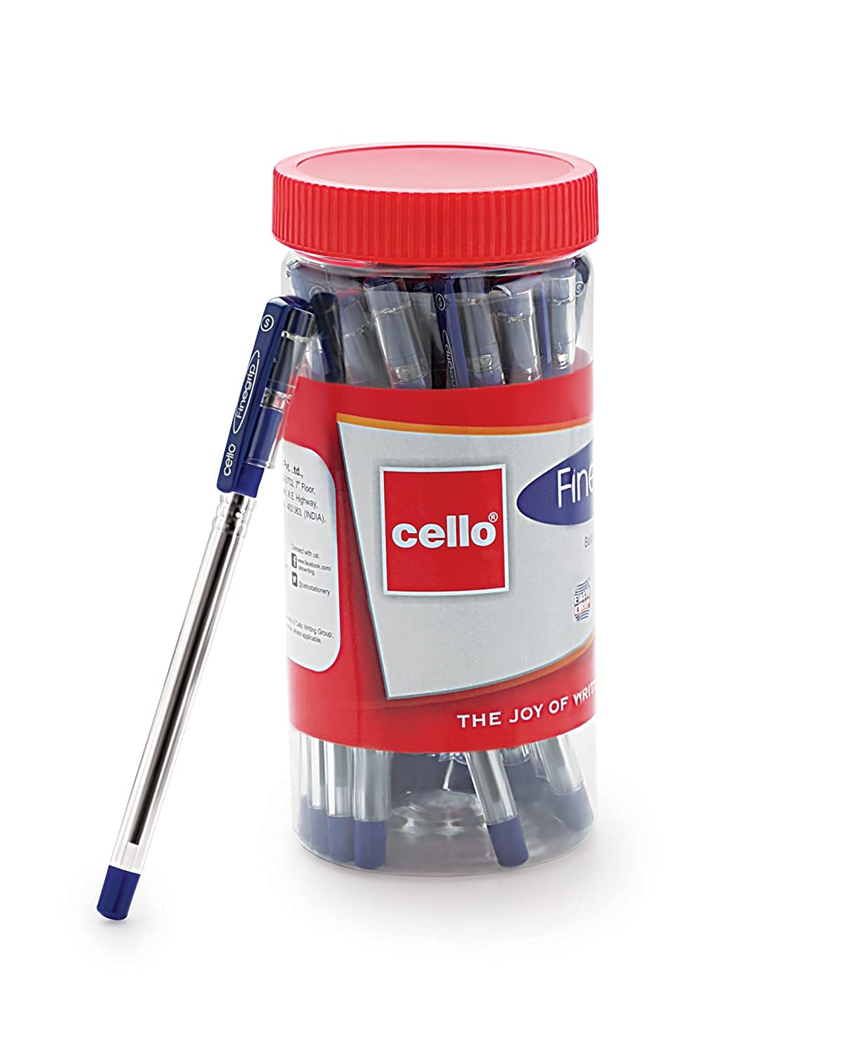 Cello Finegrip Ball Pen | Blue Ball Pens | Jar of 25 Units | Best Ball Pens for Smooth Writing | Ball Point Pen Set | Pens for Students and Professionals Stationery