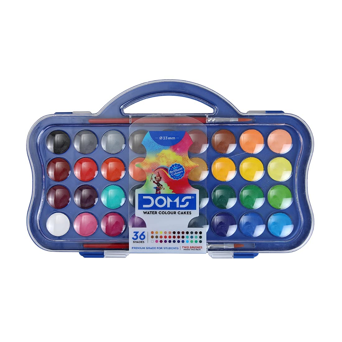 Doms 36 Shades 30mm Water Colour Cakes | Easy to Use Palette Lid | Organic Rich Colour Pigments | Free Brush Inside | Non-Toxic & Safe for Kids | Pack of 1