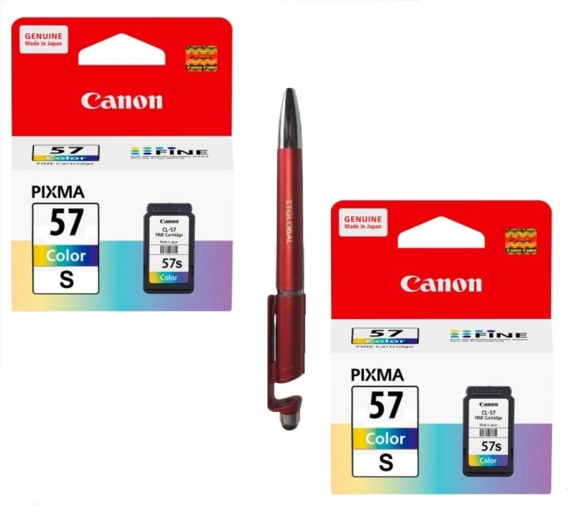 Canon CL 57 Small Ink Cartridge - 2 Pcs E400 E410 E417 E460 E470 E477 E480 E3170 E3177 E4270 with 3in1 Multi-Function Mobile Phone Stand Stylus Ballpoint Pen