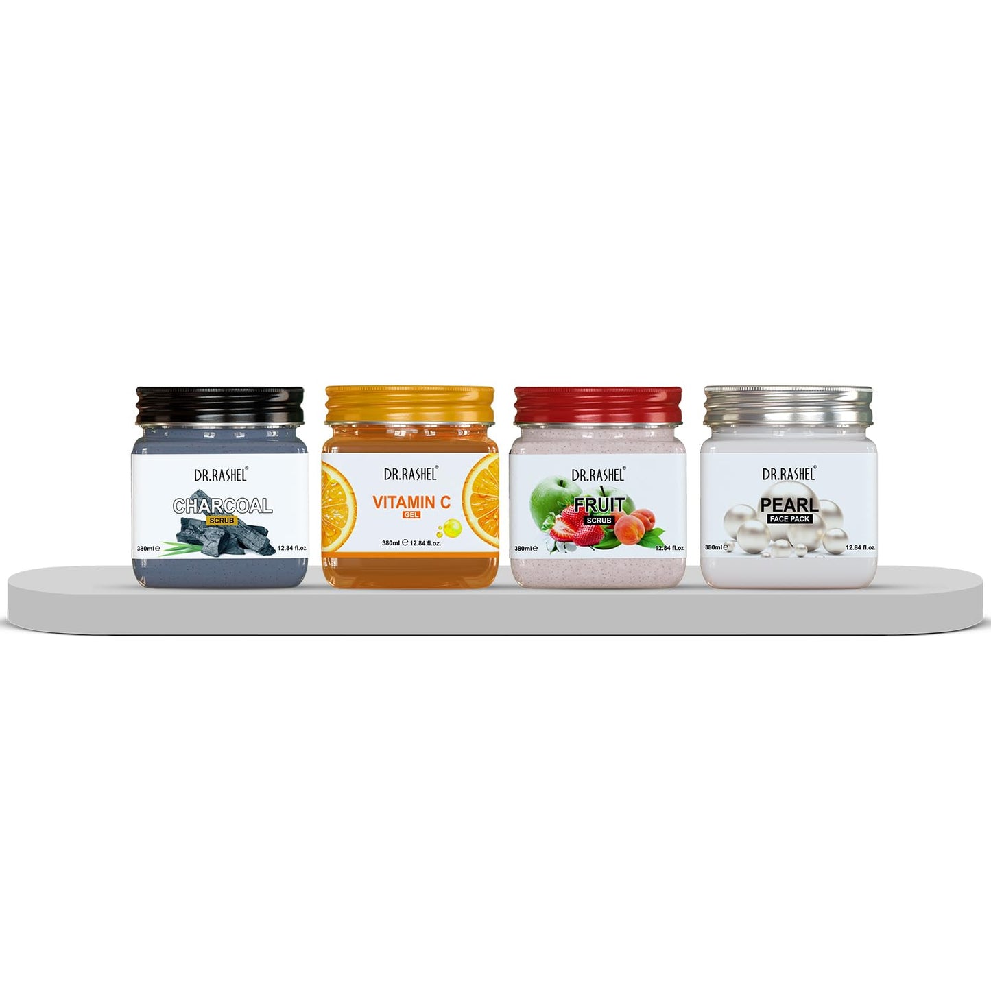 DR.RASHEL Customized Facial Combo Pack of Charcoal Scrub| Vitamin C Gel |Fruit Scrub |Pearl Face Pack & Body Facial Kit For Women Paraben & Sulfate Free - Pack of 4 (380 ML) Each