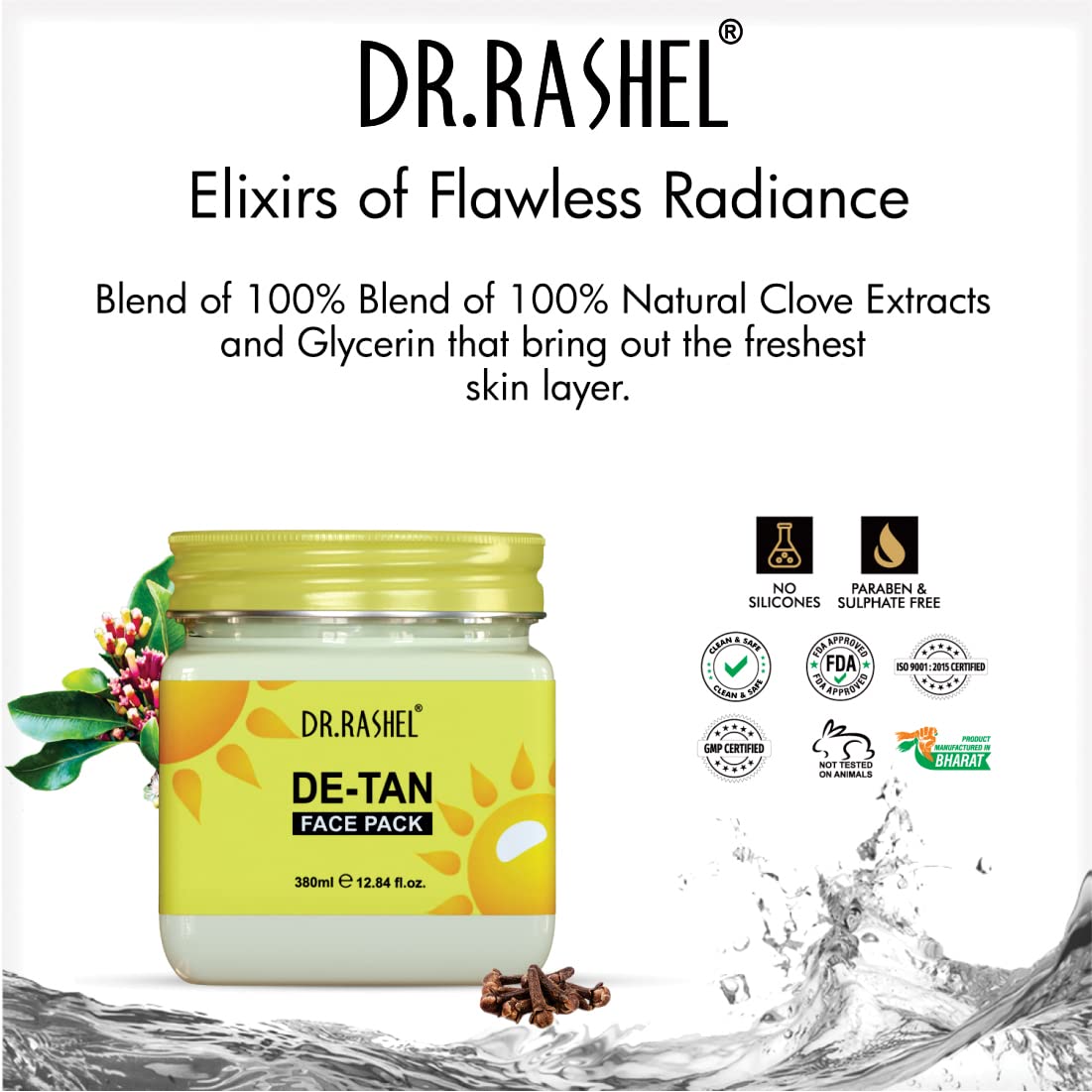 DR.RASHEL De-Tan Face Pack for Glowing Skin, Oil Control, Acne, Pimples, Detan, Blemishes, Pigmentation & Brightening, Face Cleansing for Face & Body (380 Ml)
