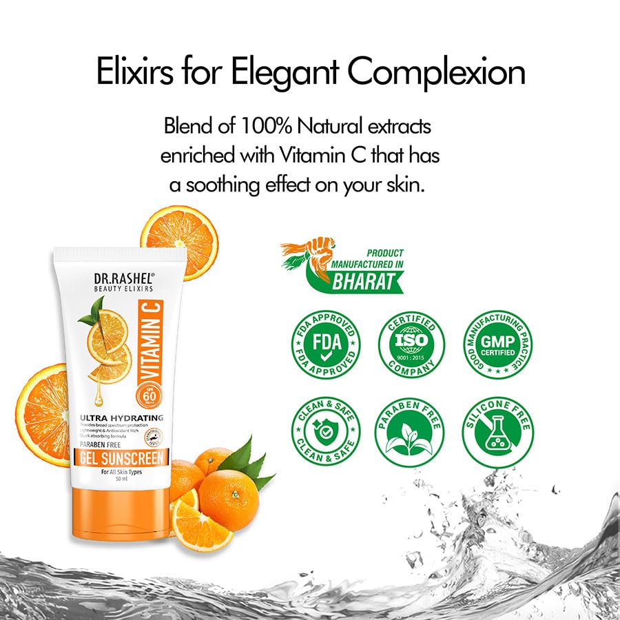 DR.RASHEL VITAMIN C GEL SUNSCREEN SPF 60 PA +++ ULTRA HYDRATING PROVIDE BROD SPECTRUM PROTECTION LIGHT WEIGHT THAT PROTECTS AGAINST UV RAYS (50 ML)