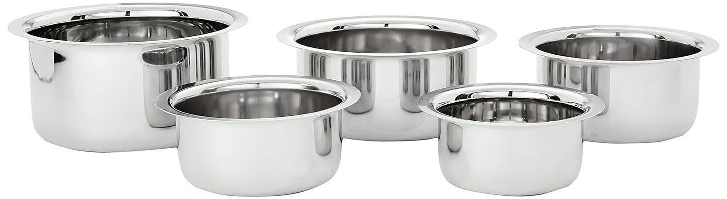 Solimo Stainless Steel Tope Set (5 pieces, 420 ml , 550 ml, 840 ml, 1150 ml and 1550 ml, Induction and Gas compatible)