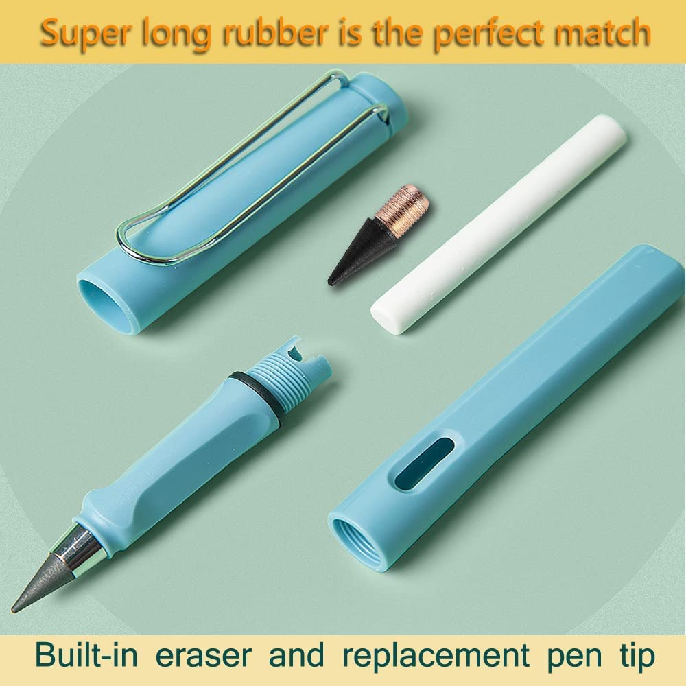 Hari Patra Everlasting Pencil Infinite Pencil,Infinity Pencil With Eraser,Inkless Magic Pencils,Portable Reusable Erasable Writing Pencil(Pack Of 4),Blue
