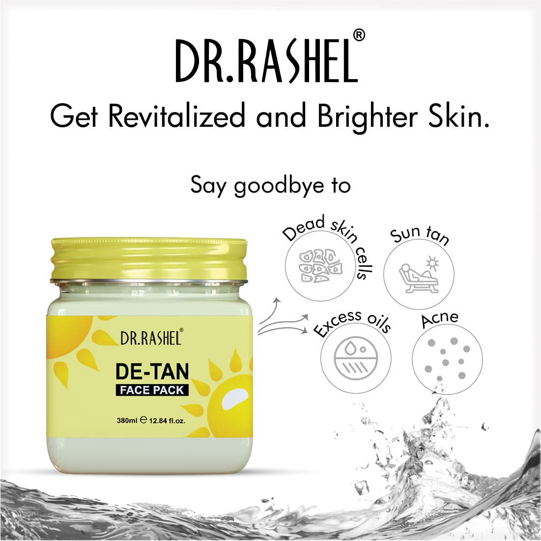 DR.RASHEL De-Tan Face Pack for Glowing Skin, Oil Control, Acne, Pimples, Detan, Blemishes, Pigmentation & Brightening, Face Cleansing for Face & Body (380 Ml)